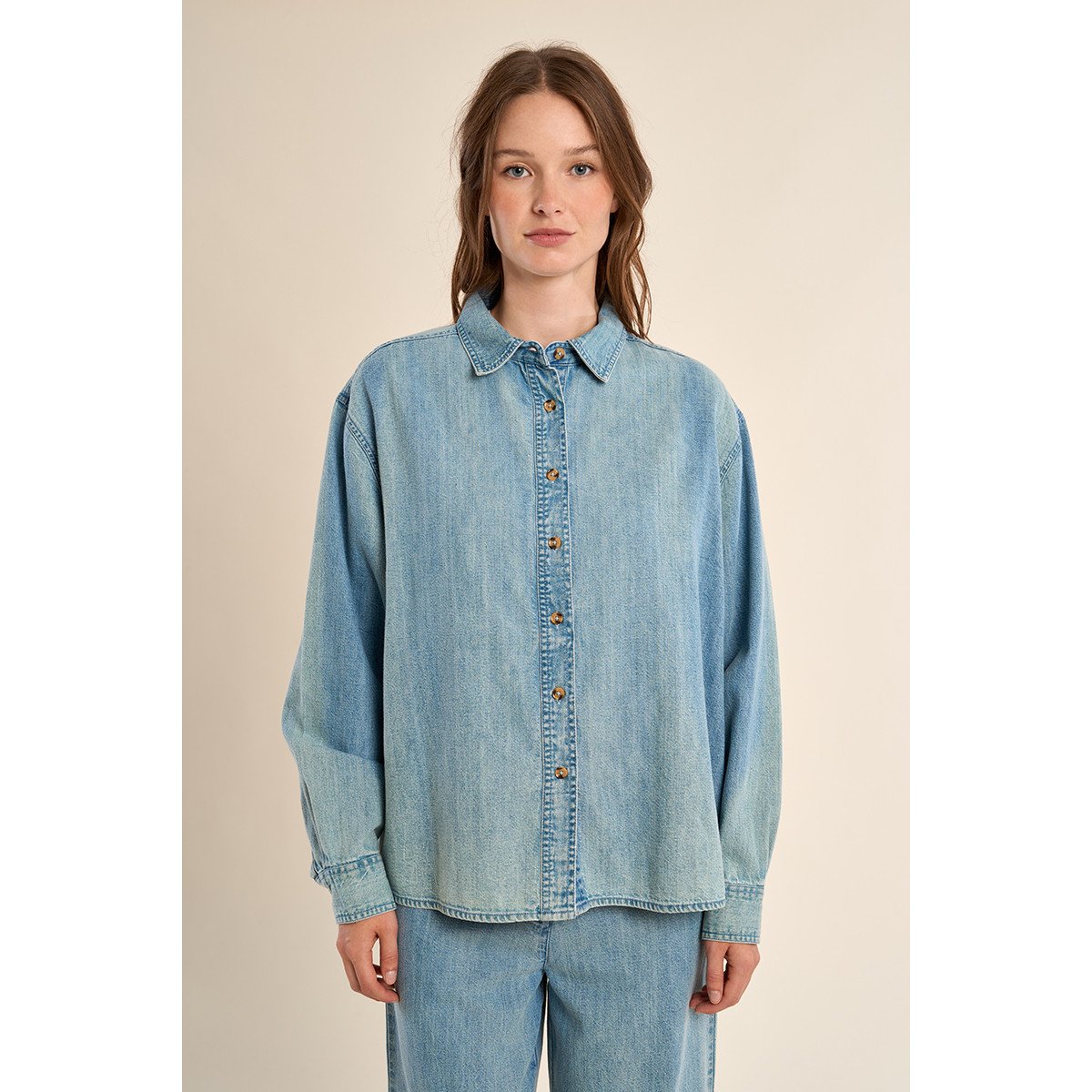 Chemise en jean, détails perles bleu, MOLLY BRACKEN
