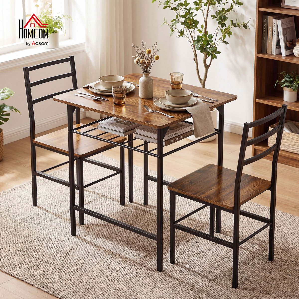 Ensemble de table à manger Panneau de brun rustique et noir, HOMCOM