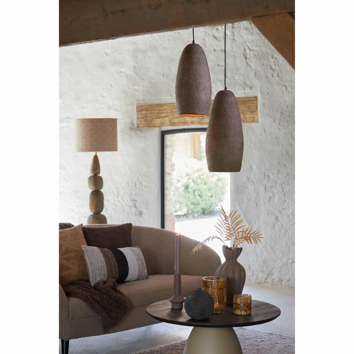Lampe Suspendue Papier mâché DIVALA terra, LIGHT & LIVING 