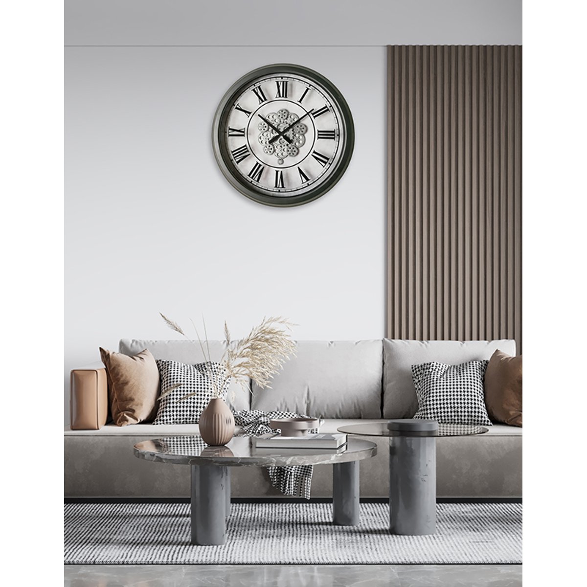 Horloge à mécanismes métal 70cm gris, EMDE