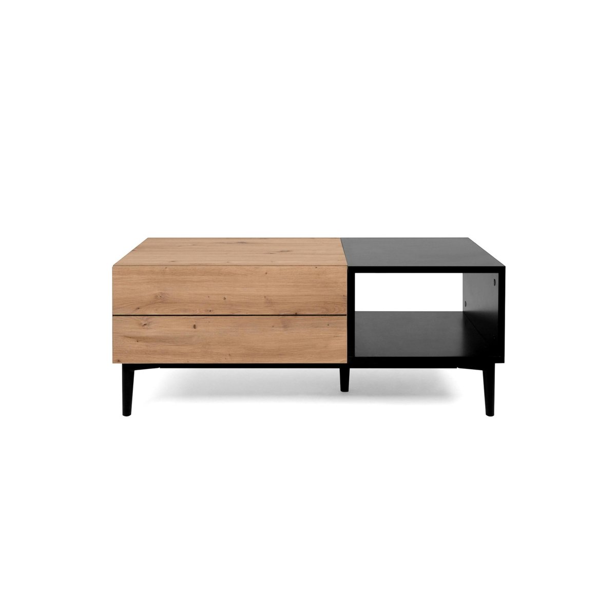 Table basse avec rangement décor bois et noir ALVA bois naturel, PIER IMPORT