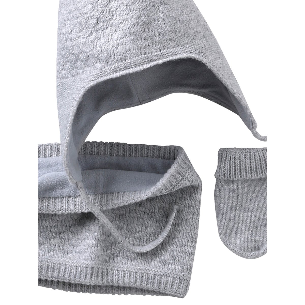 Ensemble bonnet, snood et moufles gris chiné, VERTBAUDET
