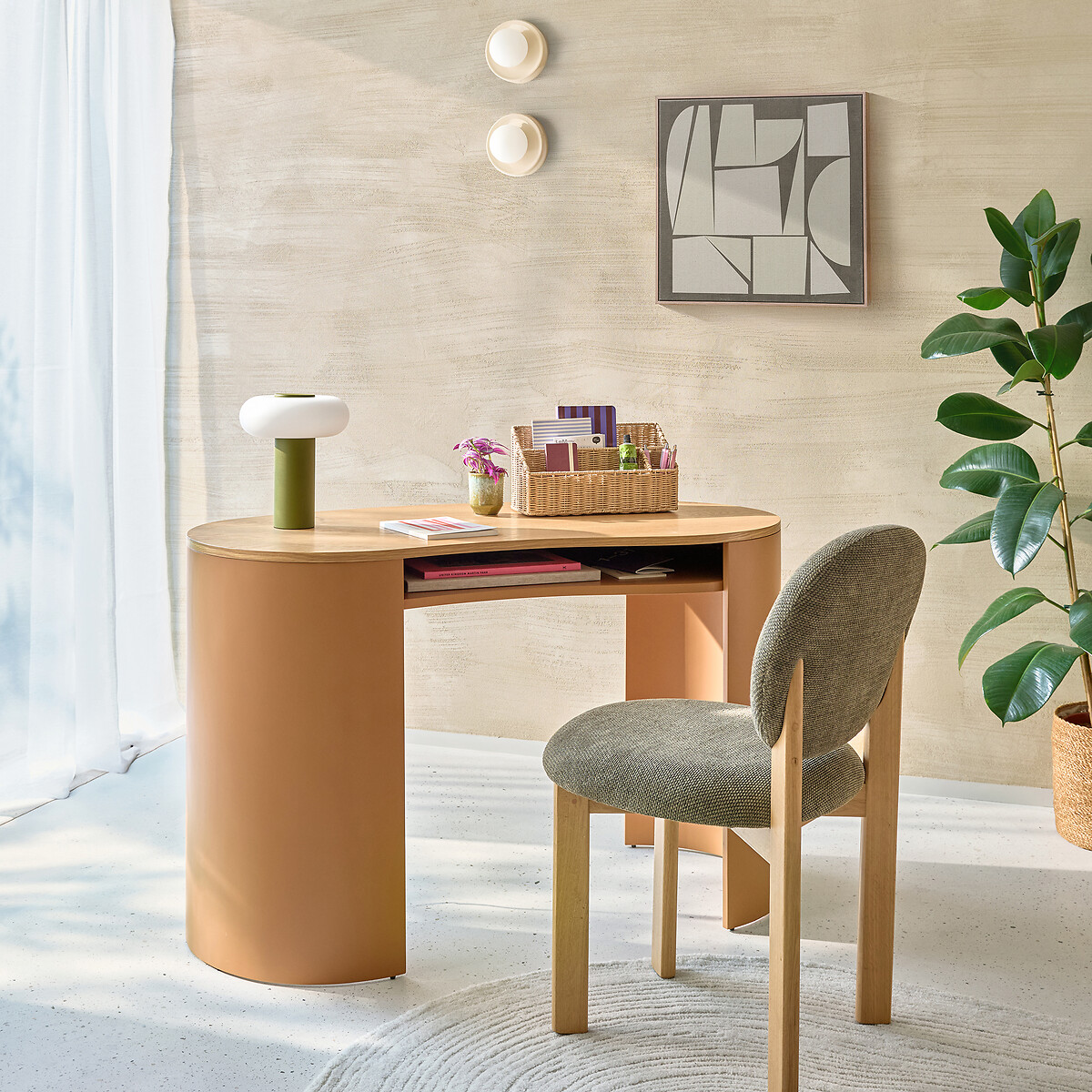 Ozia Oak Veneer Desk caramel , LA REDOUTE INTERIEURS