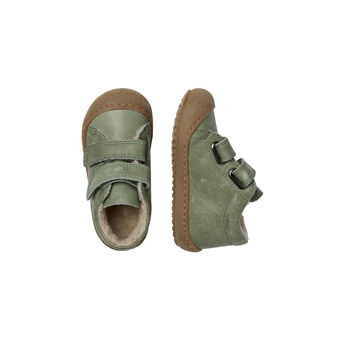 Chaussons premiers pas doublés en laine RACOON VL sage, NATURINO