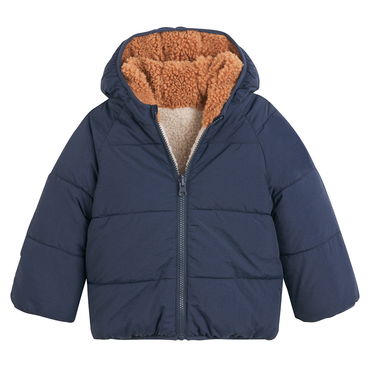 Doudoune chaude à capuche réversible bleu marine/camel, LA REDOUTE COLLECTIONS