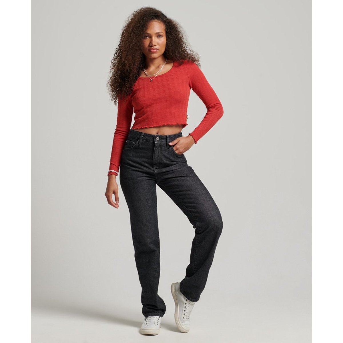 Jean droit à taille haute en coton bio pierre noire de walcott, SUPERDRY