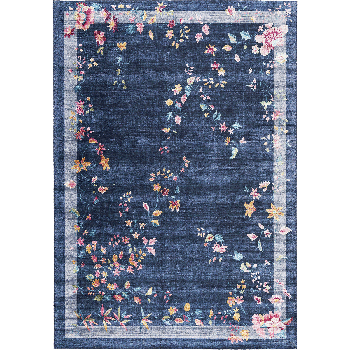 Tapis salon et chambre tissé motif floral VIVACE 8 bleu, rose, UN AMOUR DE TAPIS