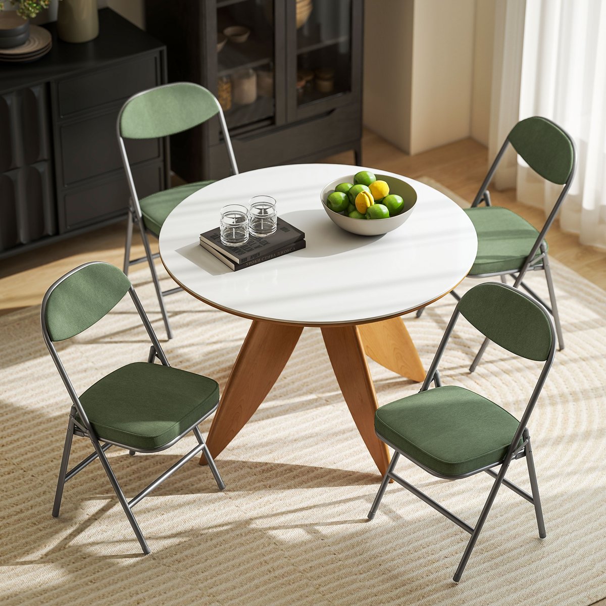 Chaise pliante Velours côtelé (100 % vert, HOMCOM