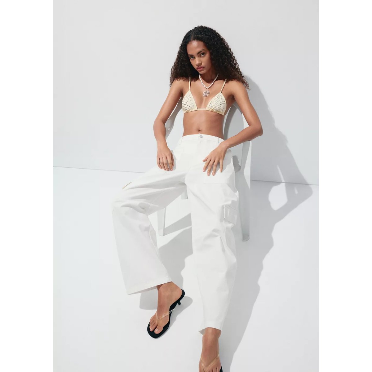 Jean cargo poches blanc, MANGO