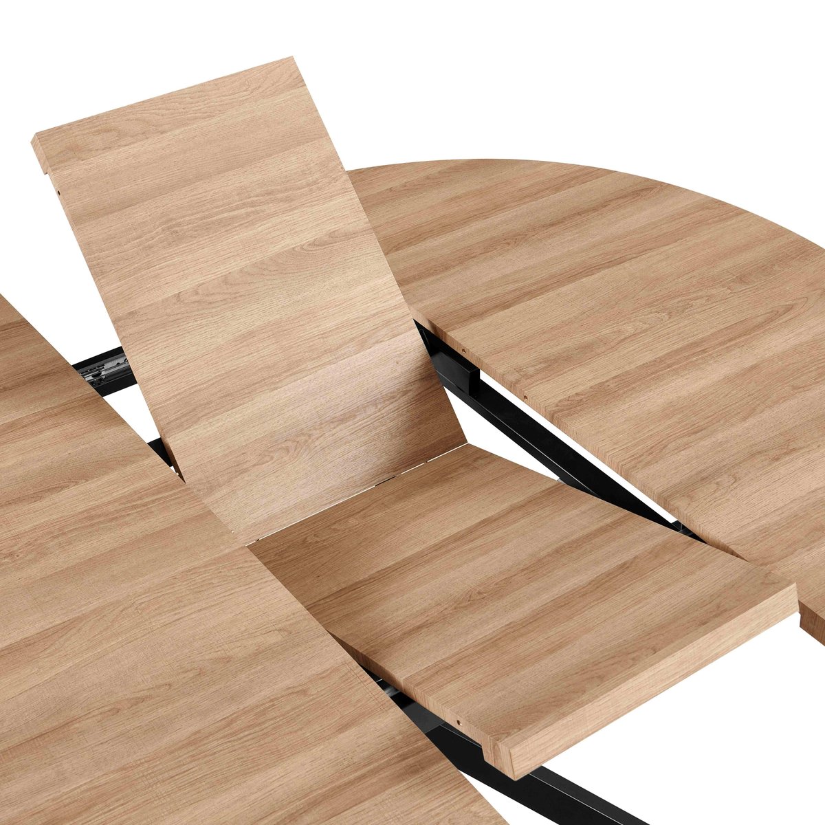 Table à manger extensible ronde en métal et effet bois 6 à 8 personnes, MARCIA beige, OVIALA
