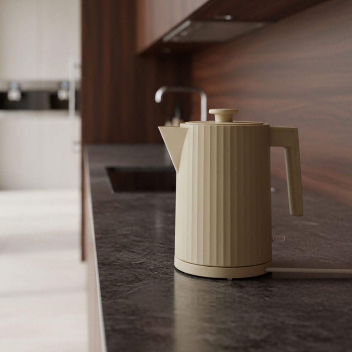 Bouilloire électrique 1,7L en polypropylène strié crème, MENASTYL
