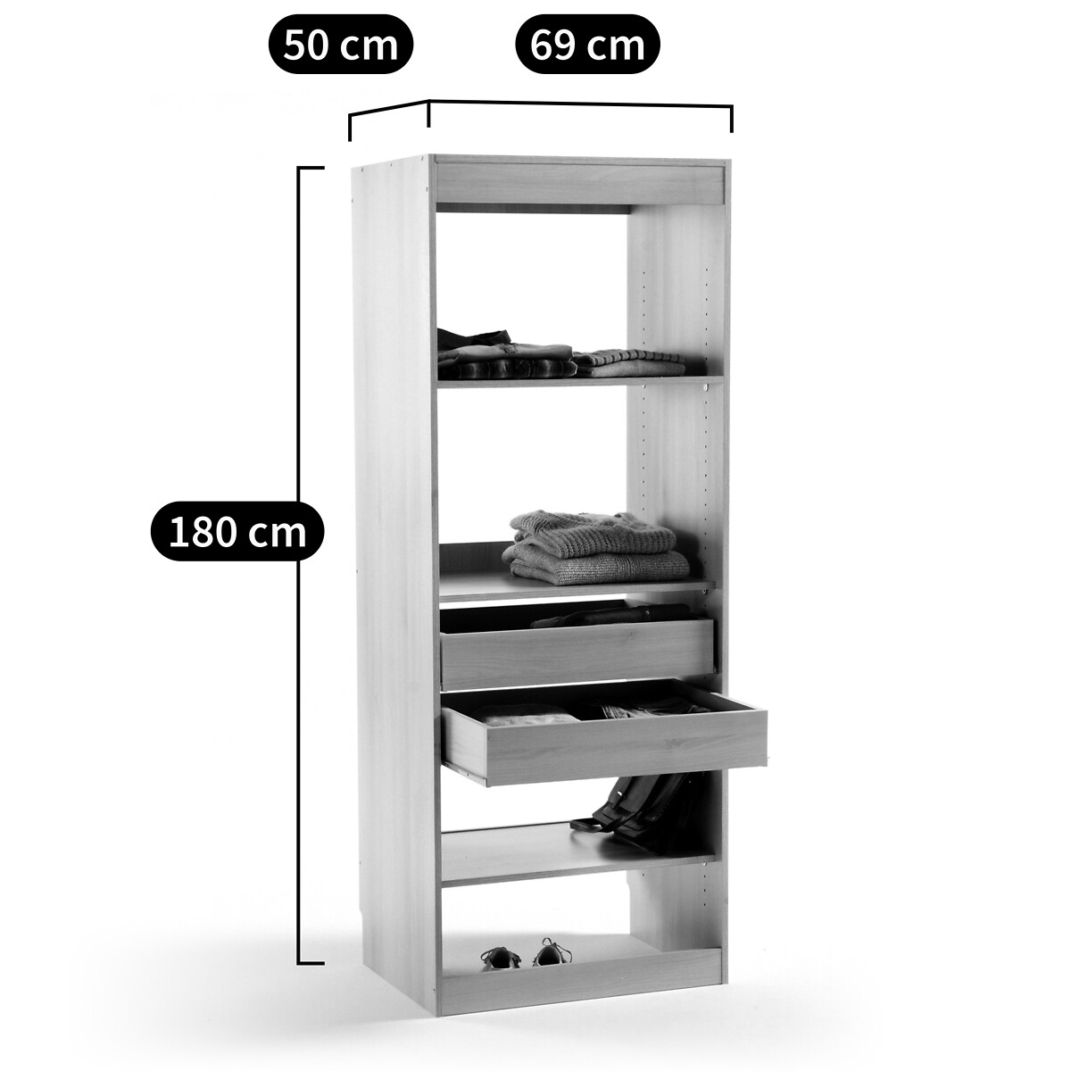 Modulo guardaroba, 3 ripiani e 2 cassetti Build bianco, LA REDOUTE INTERIEURS