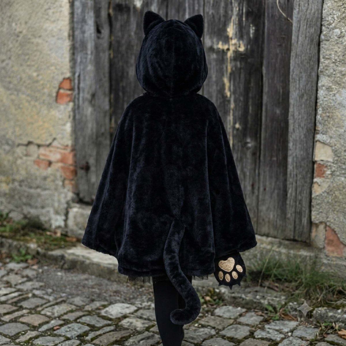 Déguisement enfant cape de chat avec capuche et queue noir, GREAT PRETENDERS