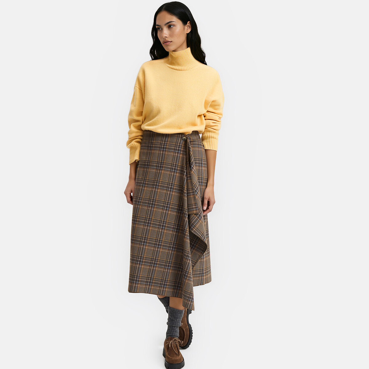 Jupe portefeuille midi, à carreaux carreaux, LA REDOUTE COLLECTIONS