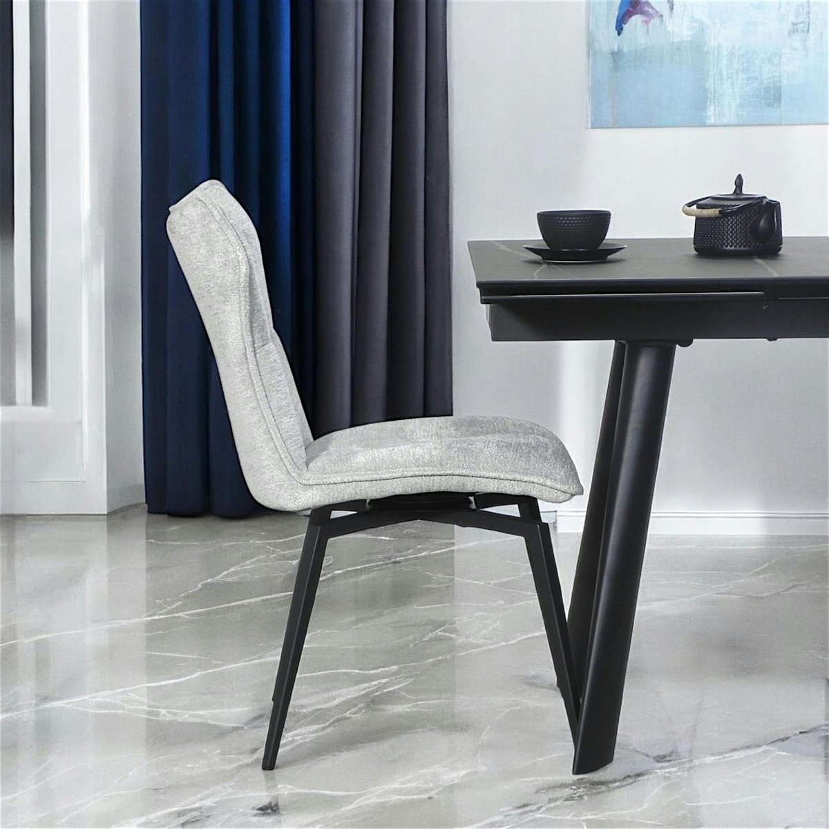 Chaise grise pivotante en velours avec passepoil (lot de 2) LOMBARDIE gris, PIER IMPORT