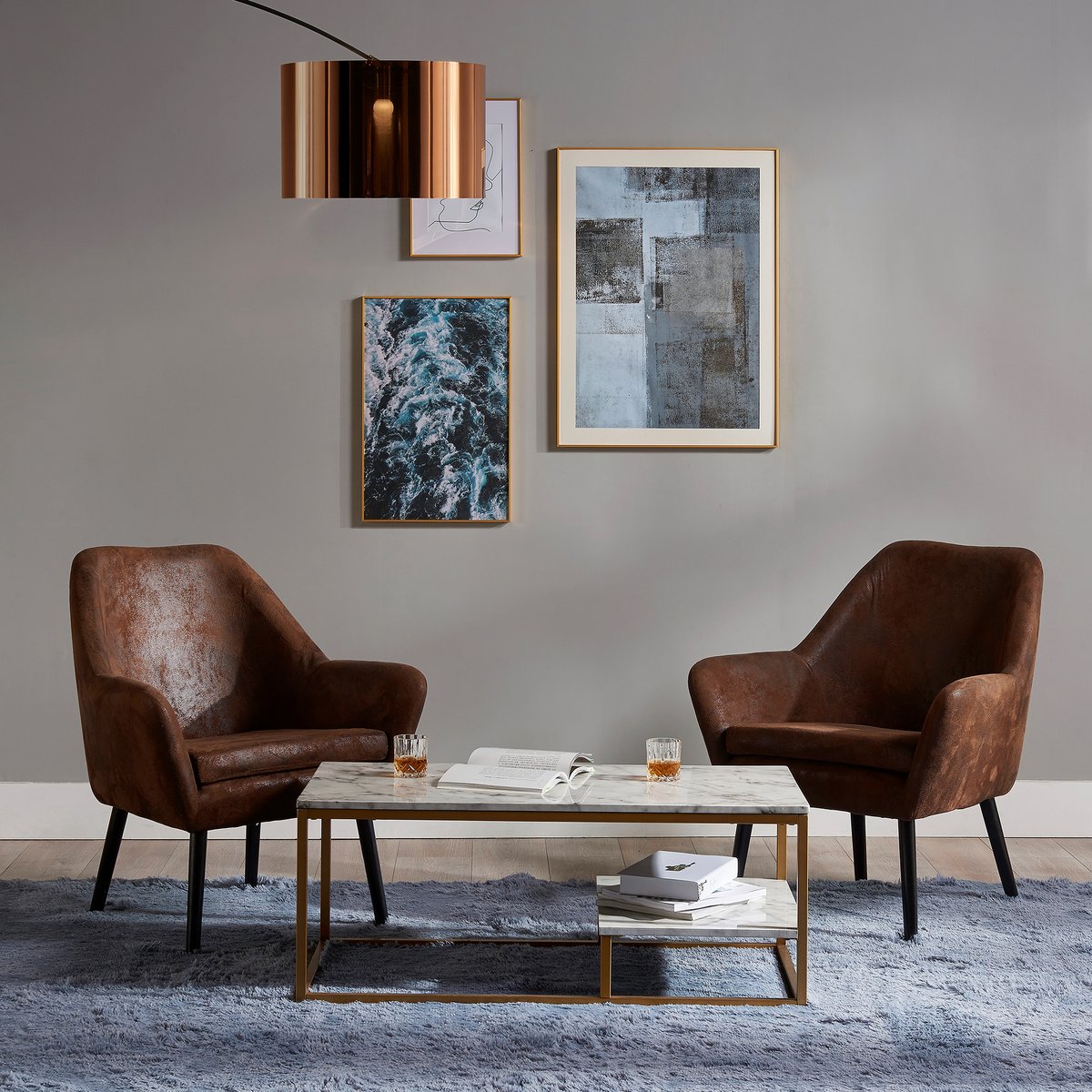 Table Basse Salon Moderne Effet Marbre jaune, TEAMSON HOME