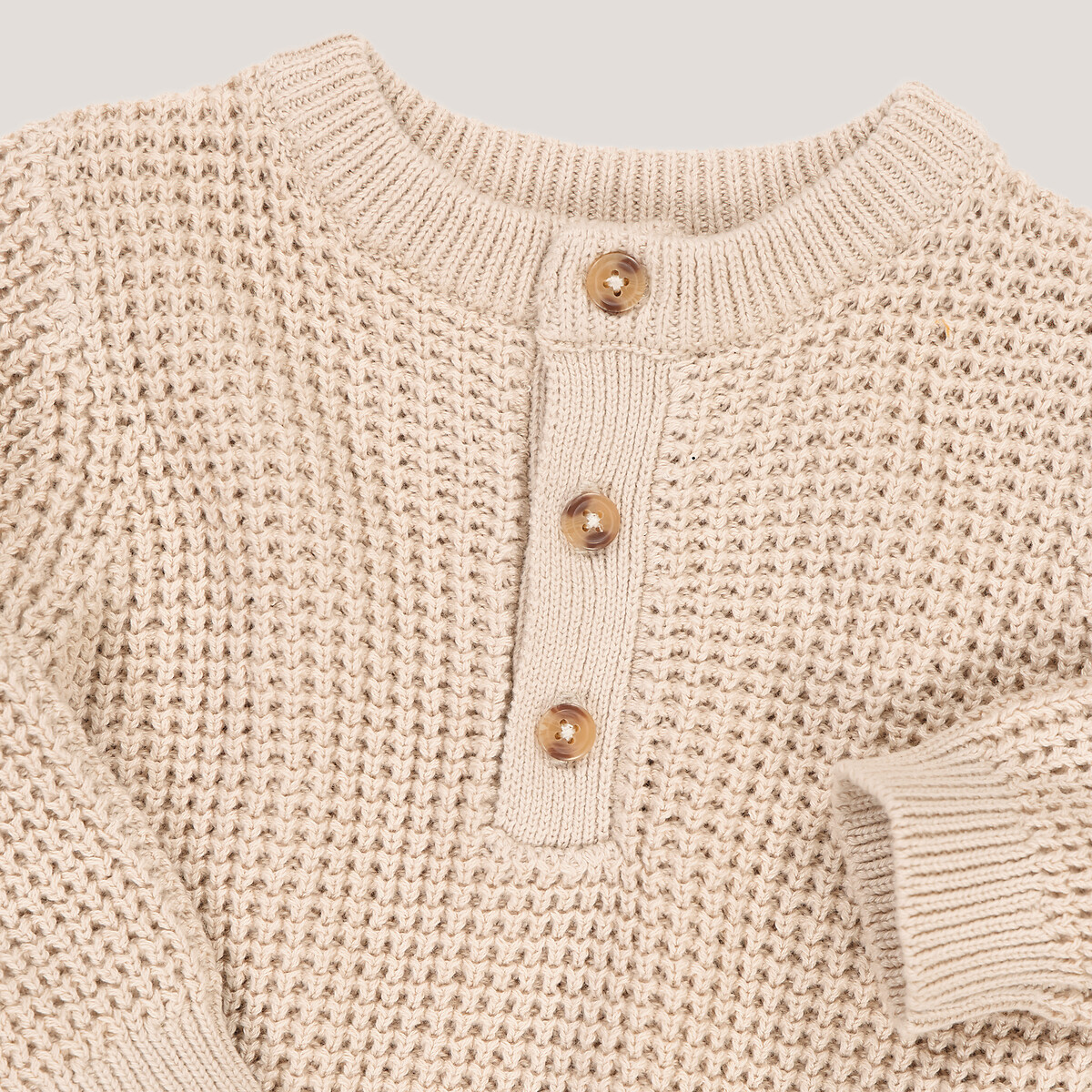 Pull col tunisien en fine maille fantaisie beige, LA REDOUTE COLLECTIONS