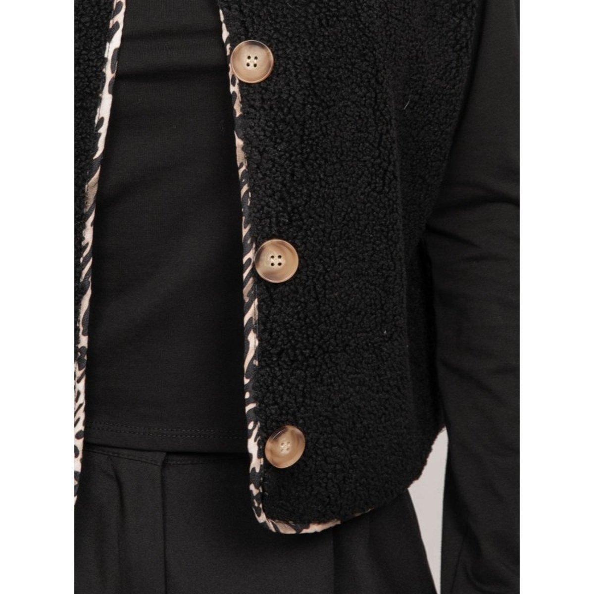 Gilet Sans Manches Sherpa Finitions Léopard Umalia noir, DONA LISA