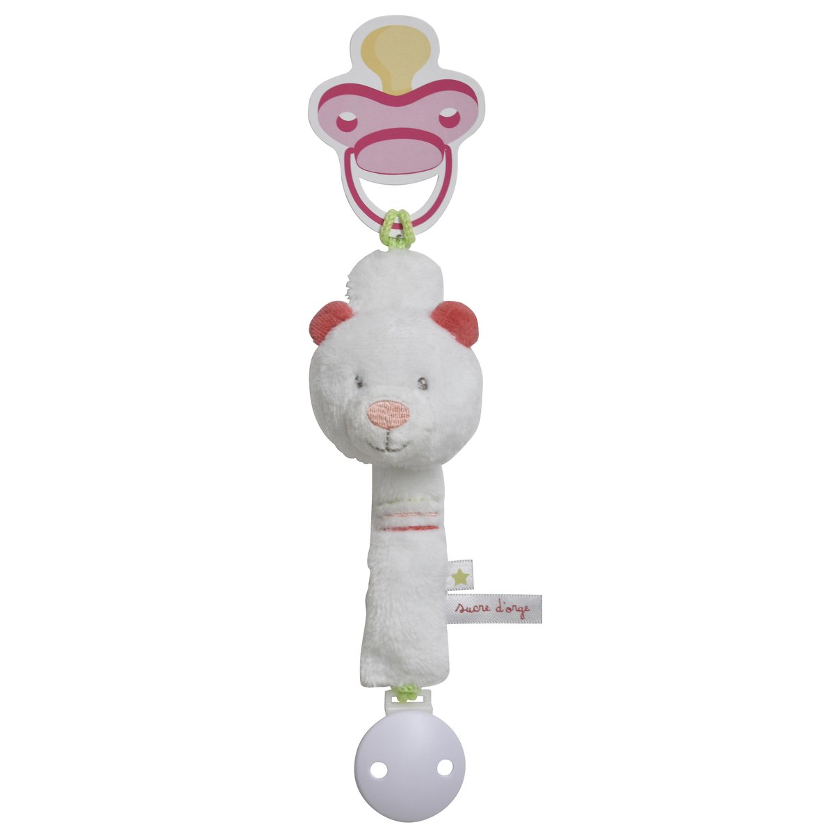 Attache tetine ourson blanc beige, SUCRE D'ORGE