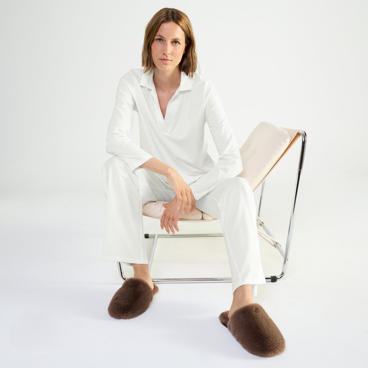 Pyjama col polo en jersey ENVOUTANTE ecru, LAURENCE TAVERNIER