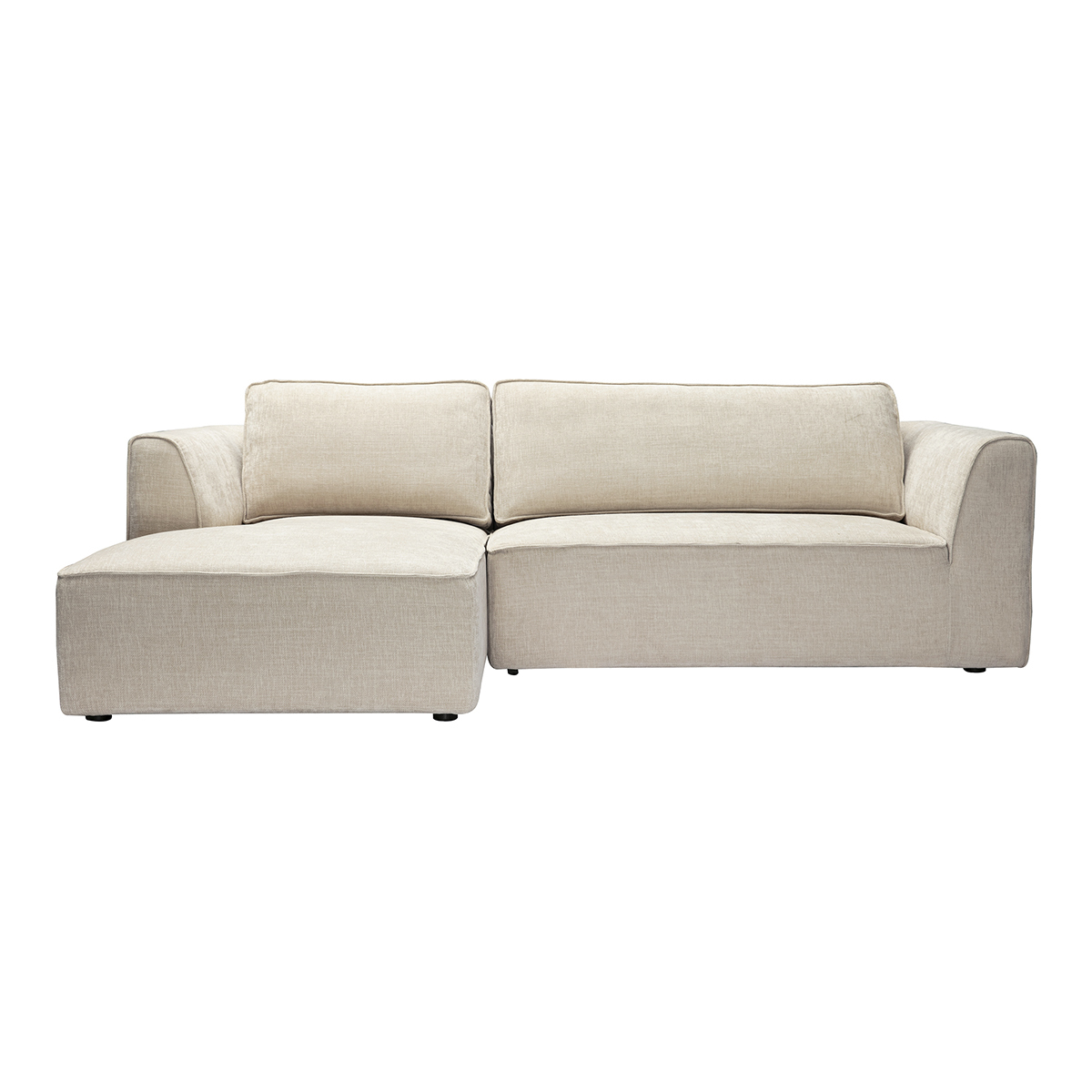 Canapé d'angle gauche design en tissu effet velours texturé terre brûlée 3 places GRAMMY beige, MILIBOO