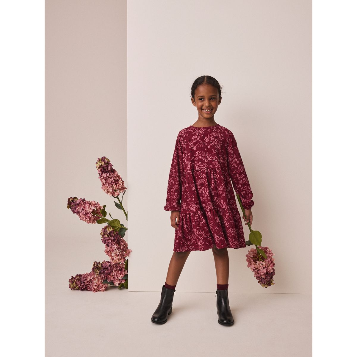 Robe à manches longues en jersey froissé prune rose, NEXT