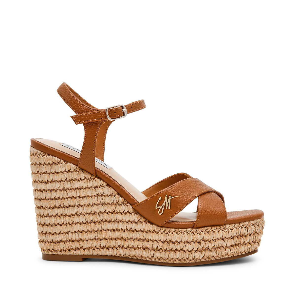 Sandali con zeppa in pelle Cylo-E cognac, STEVE MADDEN