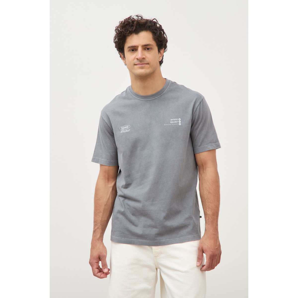 T-shirt en coton manches courtes gris, BONOBO