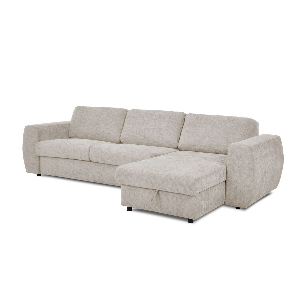 Canapé d'angle convertible 4 places en tissu texturé couchage 140x190 cm, HUGO beige, BOBOCHIC