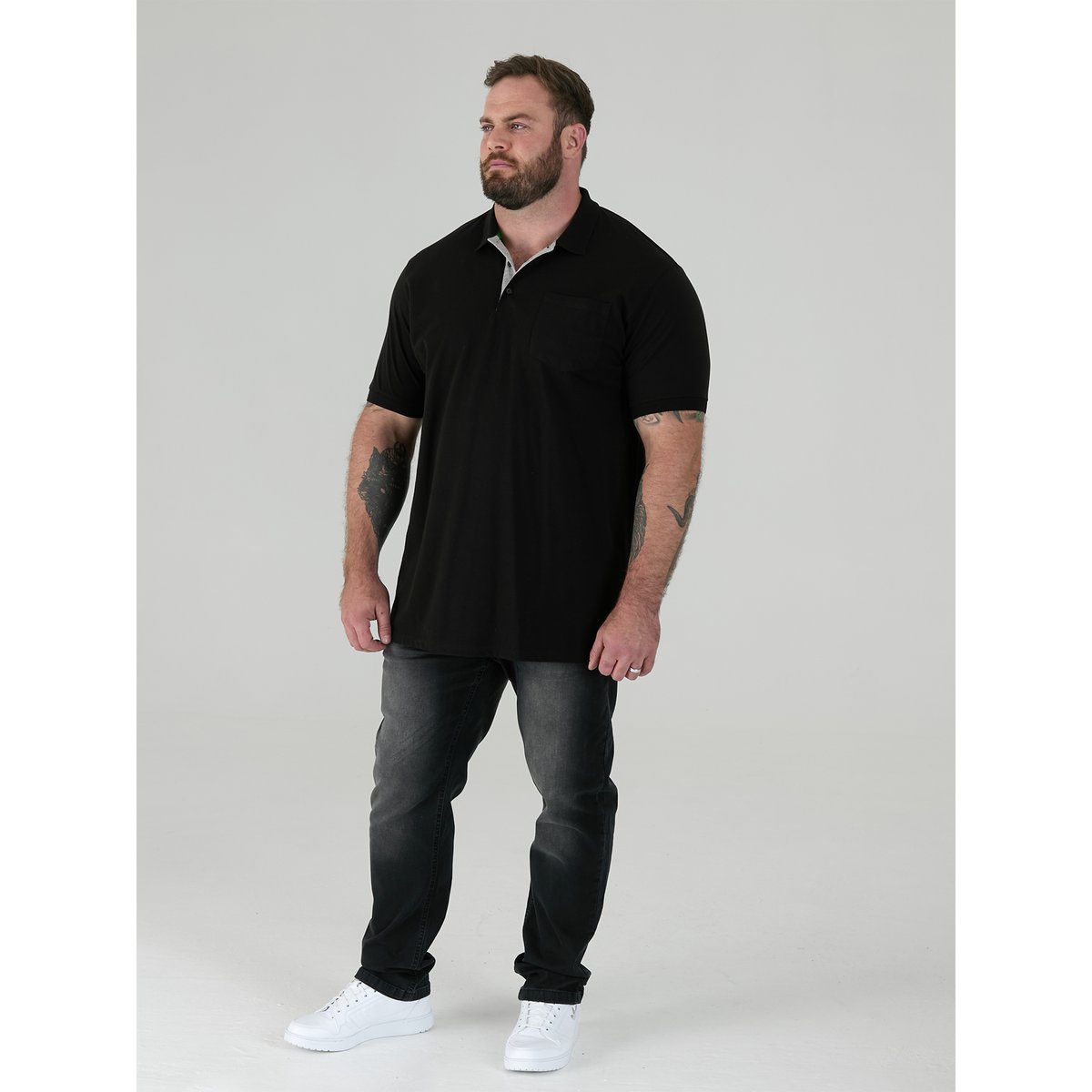 Polo uni manches courtes GRANT noir, DUKE