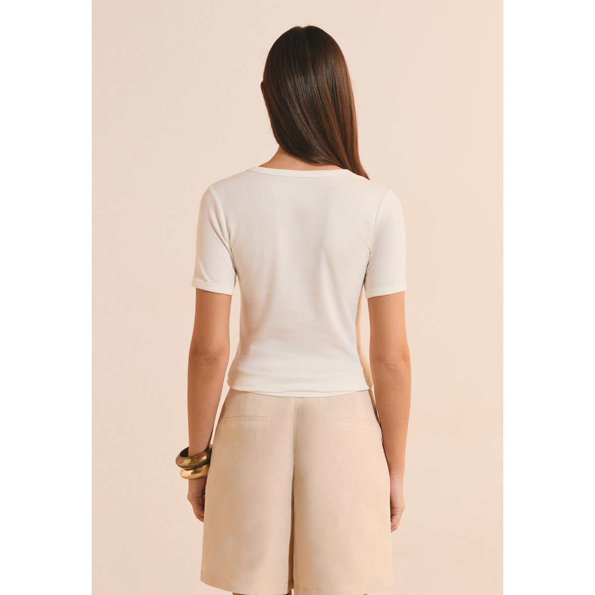 T-shirt à col V en coton modal TANDEM blanc, ETAM