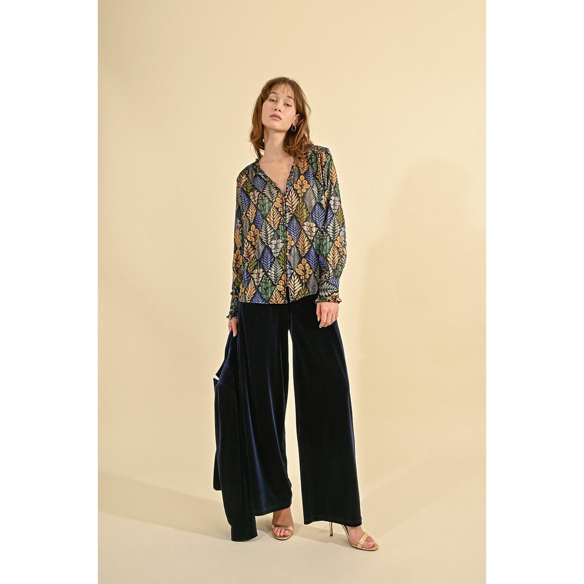 Draping Velour Trousers navy blue, MOLLY BRACKEN