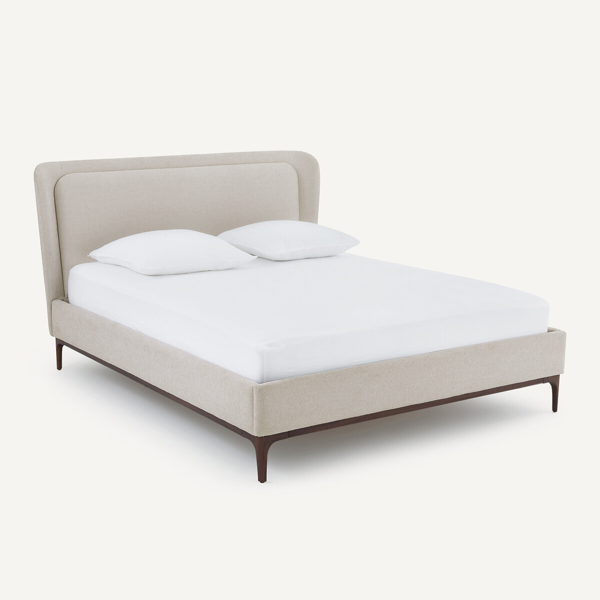 Lit double avec sommier assemblé, en tissu texturé, JABOTE ficelle, AM.PM