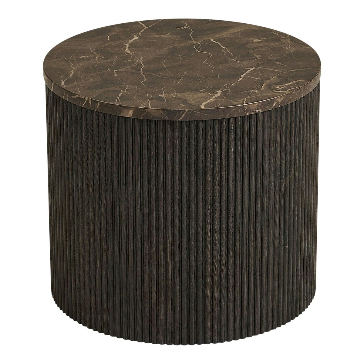 Table basse ronde effet marbre brun pied strié Ø45 cm TORANO marron, PIER IMPORT