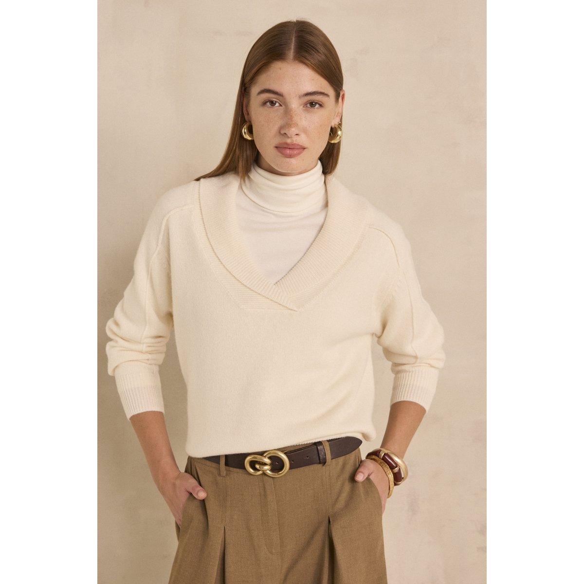 Pull à manches longues en laine AUGUSTE ecru, Maison 123