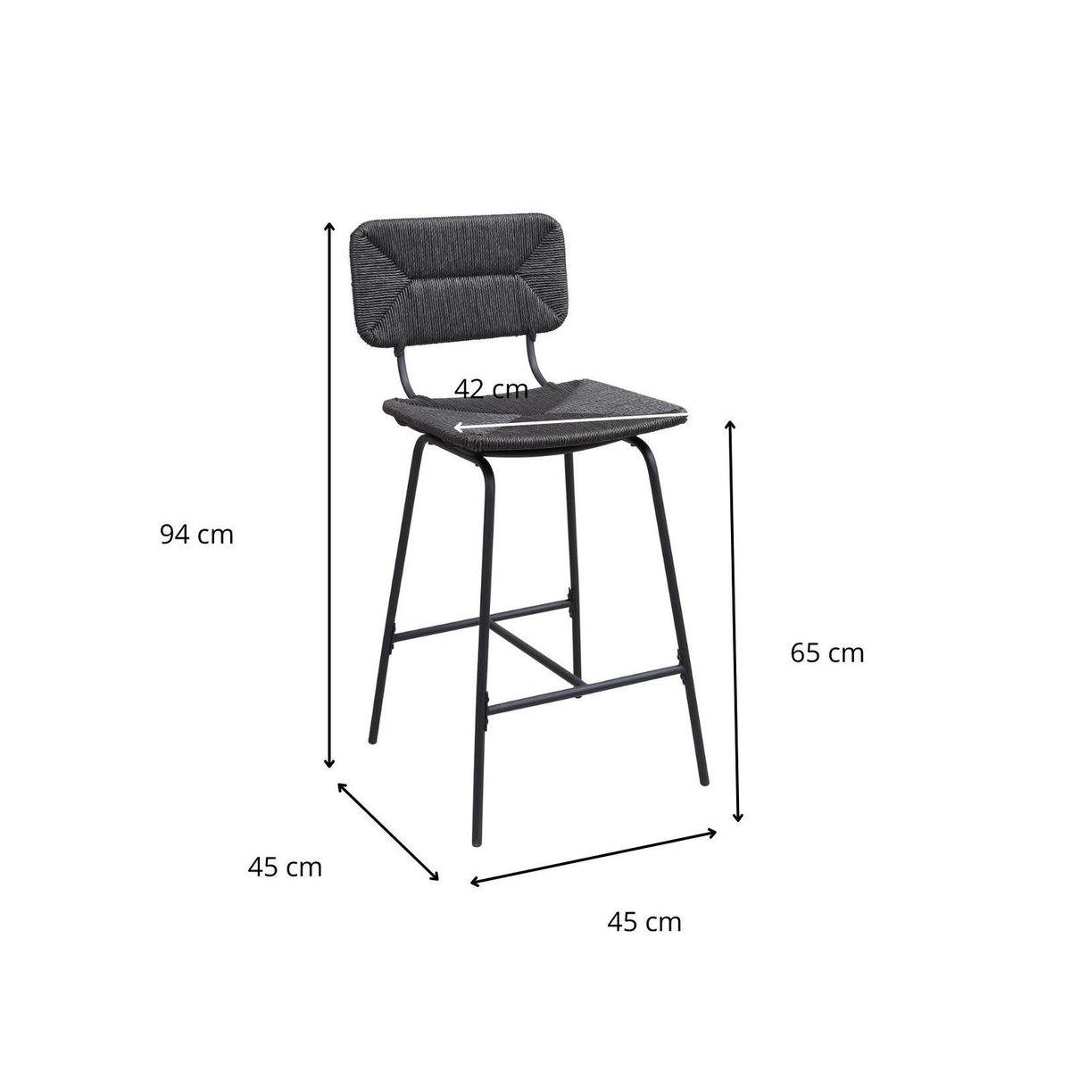 Lot de tabourets de bar et d'ilot en métal et assise rotin 65cm TIDRA|Lot de 6 | Lot de 6 noir, MOB IN