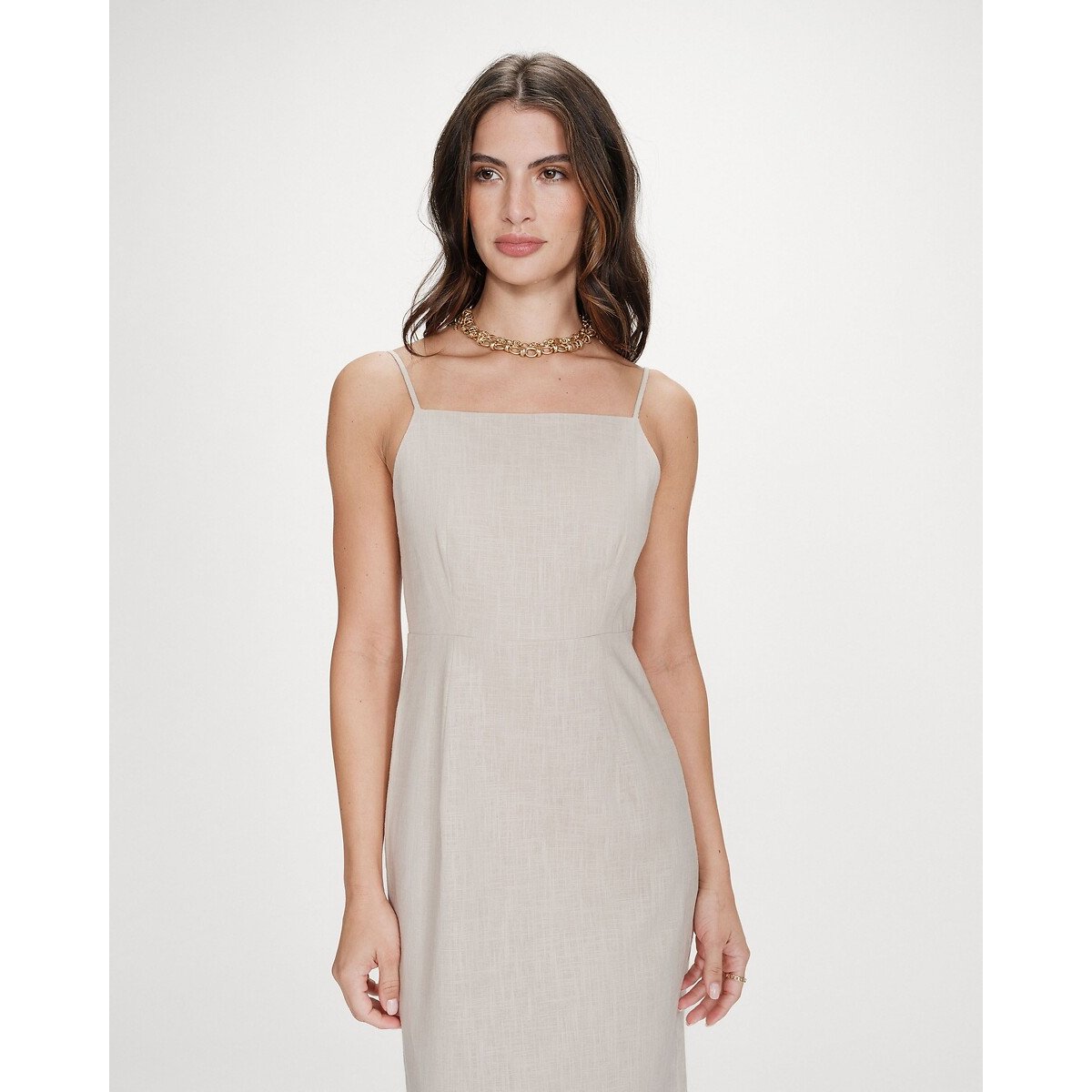 Abito lungo con spalline VERANYS beige, GRACE & MILA