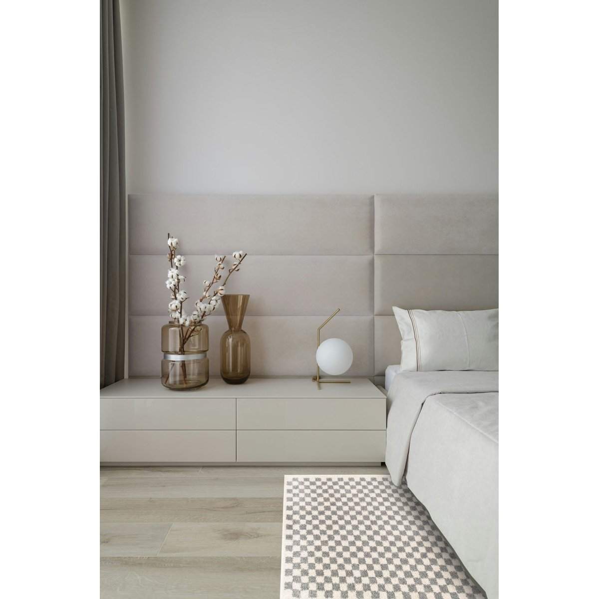 Tapis damier poils longs doux et volumineux CHECKERS gris minéral, AFK LIVING