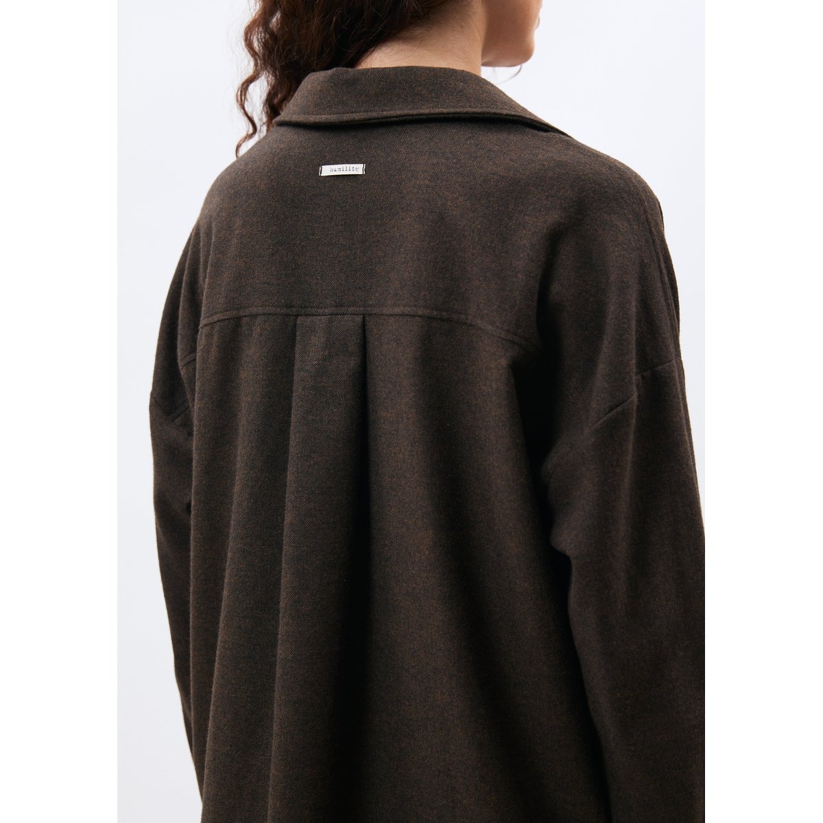 Chemise oversize en flanelle à chevrons chocolat, HUMILITY