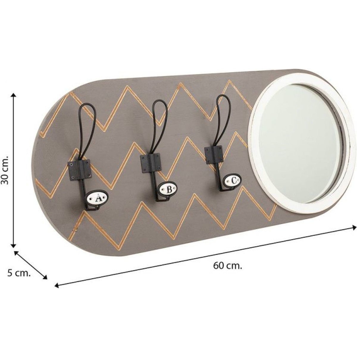 Patère murale en bois avec miroir gris bois naturel, RECOLLECTION