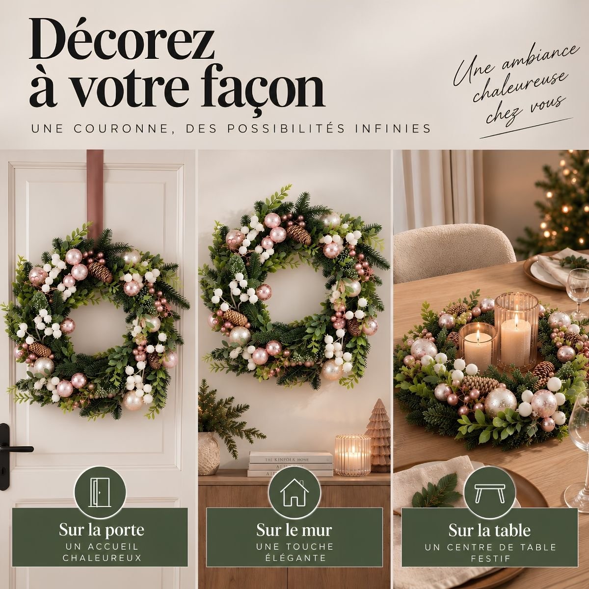 Couronne rose, MICA DECORATIONS