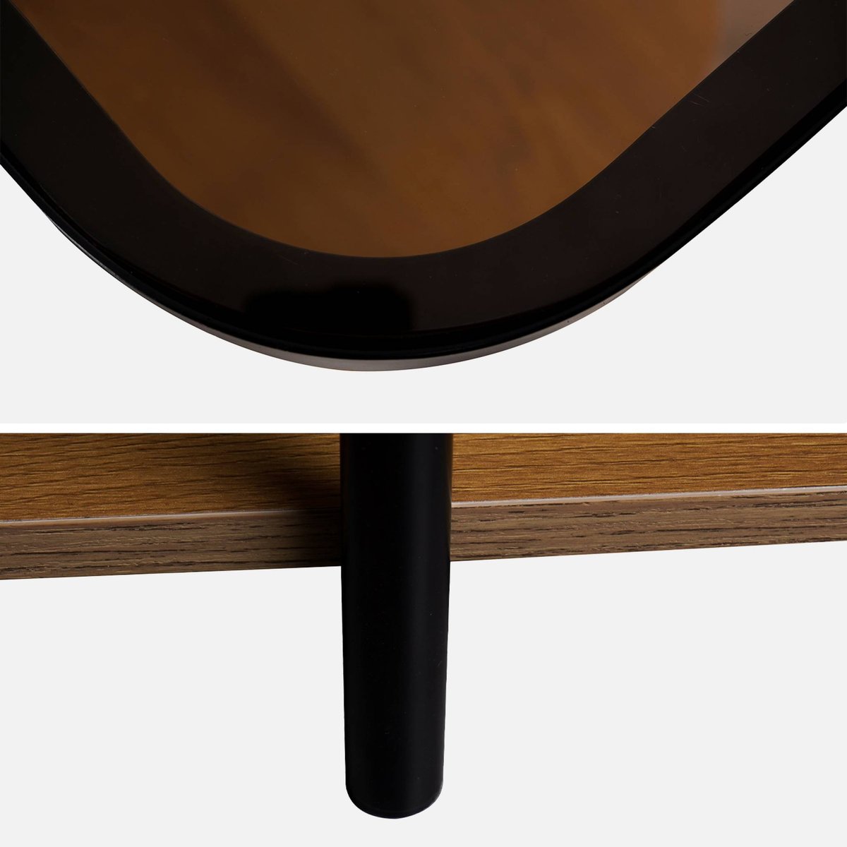 Bouts de canapé, sellette vintage métal et décor bois plateaux en verre (lot de 2) SMOOKY naturel, SWEEEK