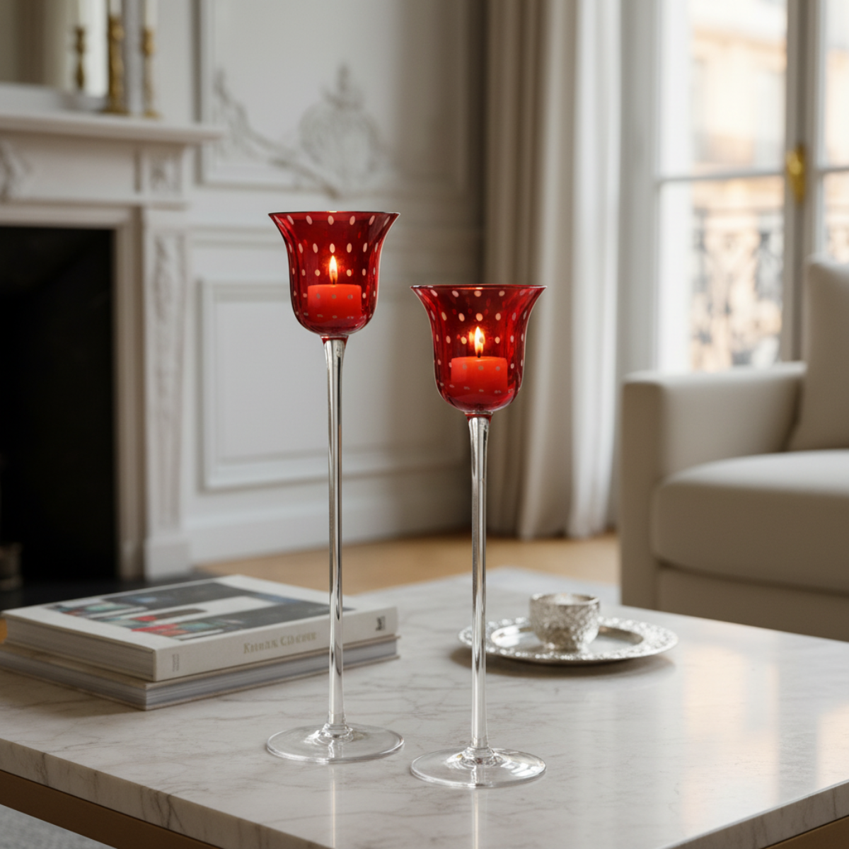 Photophore décoratif en verre soufflé H25 rouge, SIA DECO