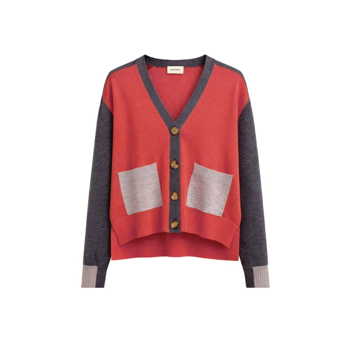 Gilet tricolore en laine mérinos orange corail, RODIER