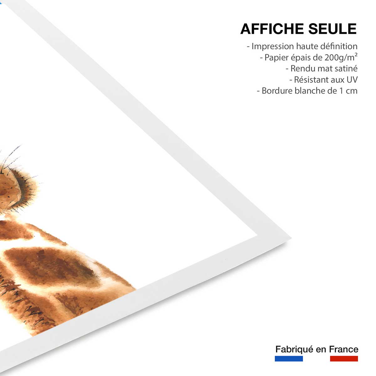 Poster dessin charmante girafe affiche seule, HEXOA