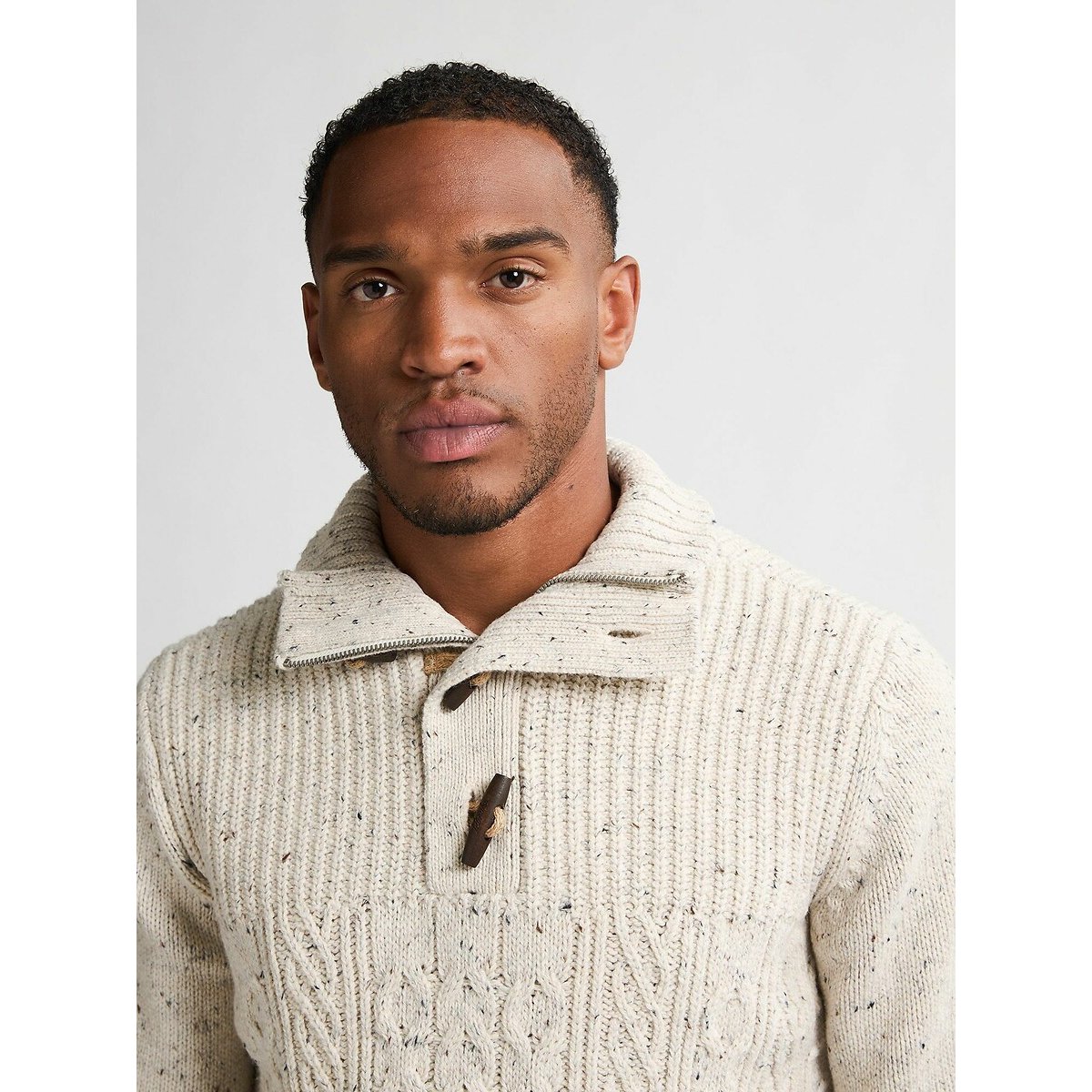 Buttoned High Neck Jumper ecru , PETROL INDUSTRIES