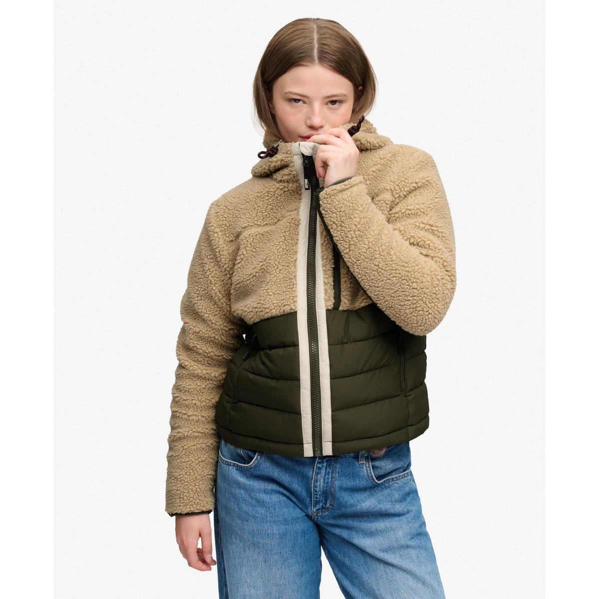 Veste Hybride Matelassée Outdoor Borg poivre blanc chiné, SUPERDRY