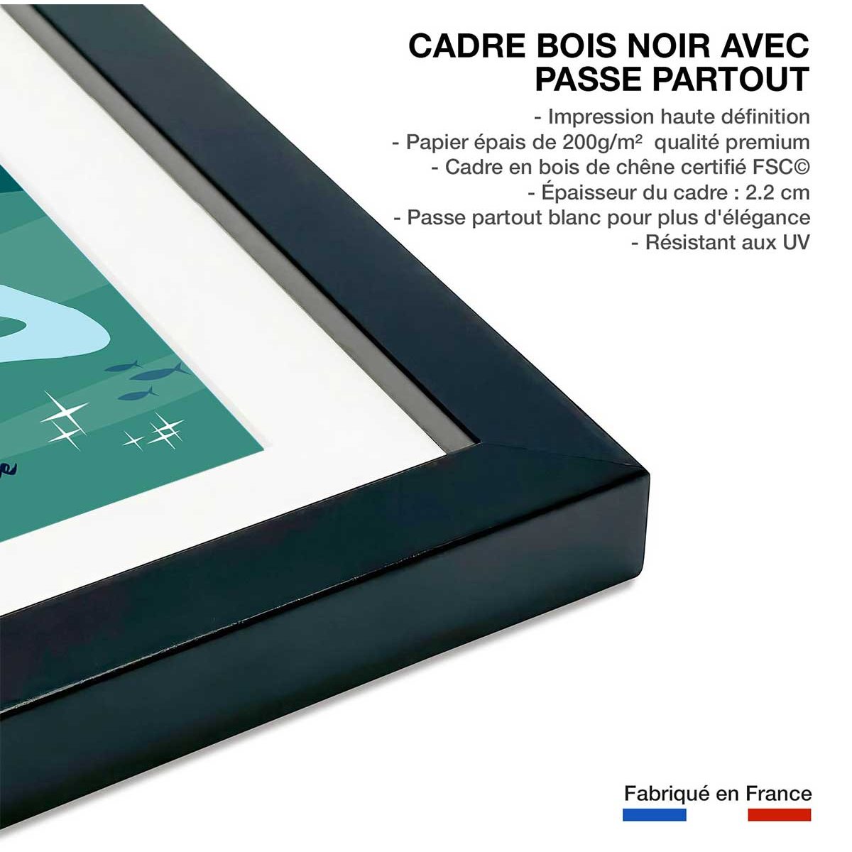 Poster de vedette du lac d' annecy affiche + cadre en bois - noir, HEXOA