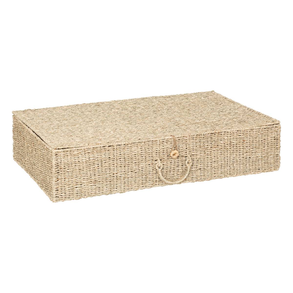 Lot de 2 paniers XL en paille tressée à poignées CORA beige, ATMOSPHERA