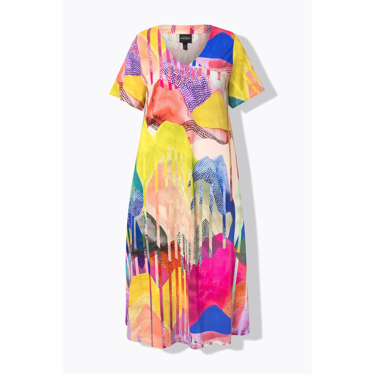 Robe midi fluide. Décolleté V magenta, ULLA POPKEN
